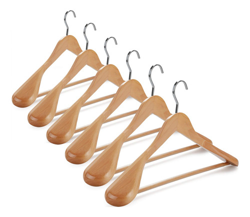 Topia Hanger Juego De 6 Perchas De Madera Natural De Lujo, P