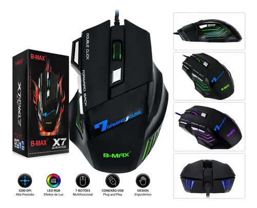 Mouse Gamer B-max X7 Óptico Rgb Dpi Ajustável Ergonômico