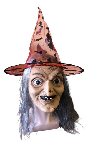 Máscara Látex Bruxa Com Cabelo E Chapéu Fantasia Halloween