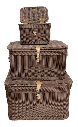 Cesto Organizador Multiuso Plástico Rattan Kit C/ 3 Tamanhos