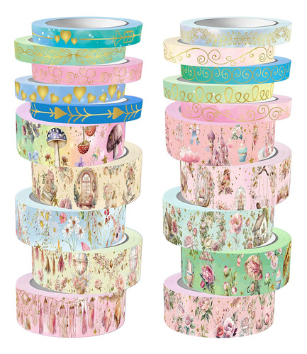 Conjunto De 20 Rollos De Cinta Washi Flores Y Purpurina...