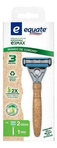 3 Pza Rastrillo De Afeitar Equate E3max Sustentable Mango De