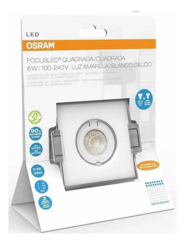 Luminária Focusled/4c/830 Quadrada 6w 100-240v Branco Calido