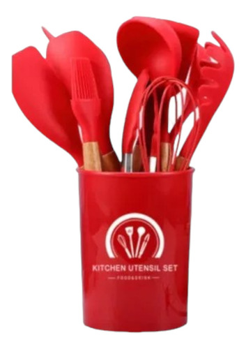 Set 12 Utensilios De Cocina Antiadherentes De Silicona Rojo