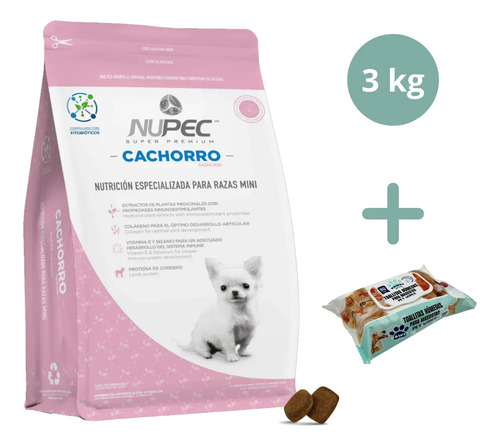 Paquete Nupec Cachorro Raza Mini 3kg + Toallitas Húmedas