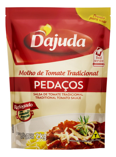 Molho de tomate tradicional D'ajuda Food Service sem glúten em sachê 2 kg