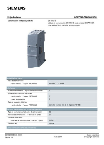 Siemens Modulo Comunicación Cm 1242-5 Mod:6gk7242-5dx30-0xe0