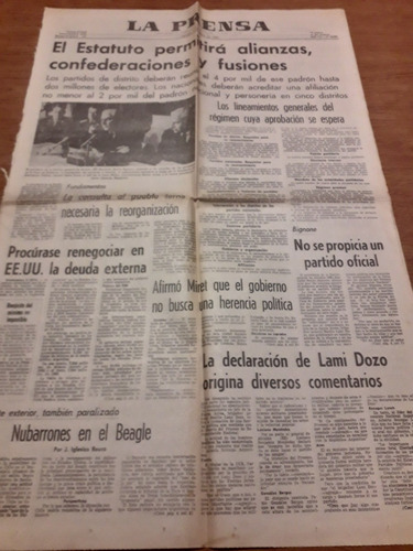 Diario La Prensa 4 08 1982 Estatuto Partidos Beagle Esquivel