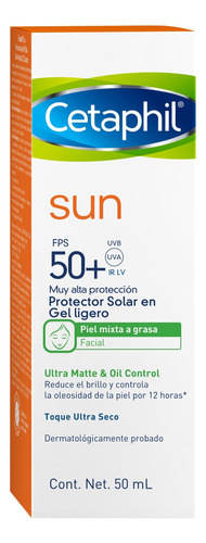 Protector solar  Cetaphil  Sun Ultra Matte & Oil Control Sin Color 50FPS  en gel 50mL