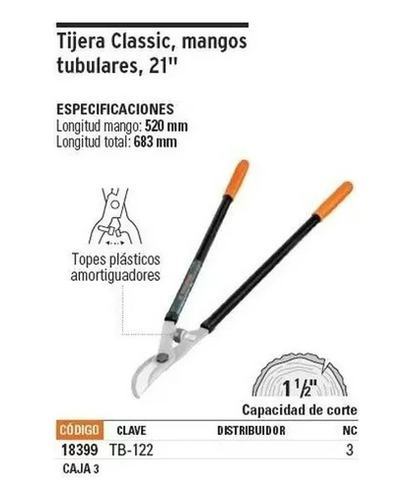 Tijera De Podar Ramas Jardín Mango Aluminio Truper 70cms