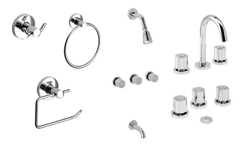 Imagen 1 de 6 de Kit Baño Completo Griferia Accesorios Vivaplus Domani Piazza