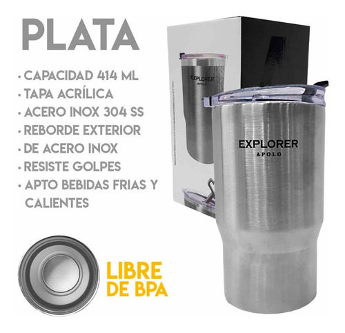 Imagen 3 de 10 de Vaso Térmico Cafe 414 Ml Acero Inoxidable