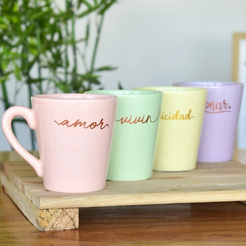 Taza Ceramica Color Pastel  Amor Felicidad Vivir Sueña