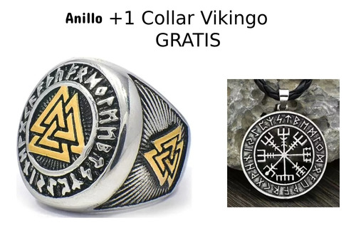 Anillo Acero Oddin Valknut + Collar Vikingo Gratis + 10% Off
