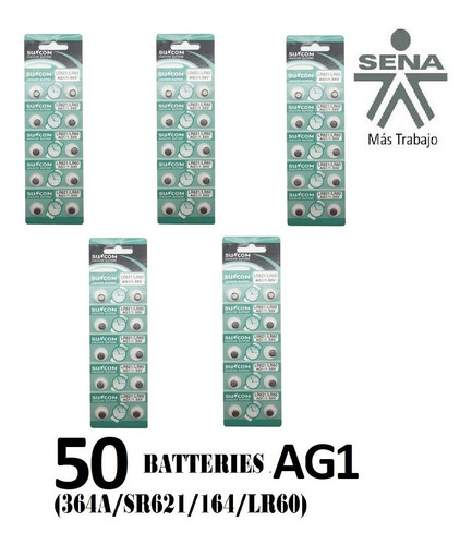 50 Pilas Baterías Ag1 (364a-sr621)