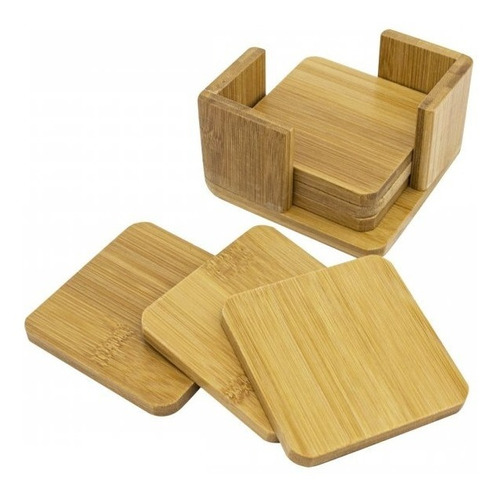 Set X 6 Posavasos + Base Bambú Madera Ecológico 