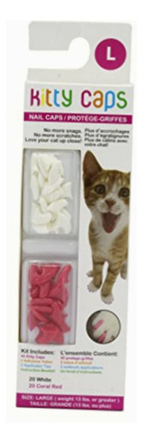Kitty Caps Nail Caps For Cats | Pure White And Coral Red, 40 Color Blanco puro y rojo coral