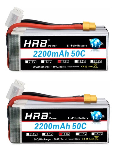 2 Unid. Bateria Lipo 4s 14.8v 2200mah Hrb 50c / 100c Xt60