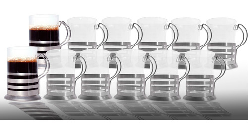 Set 12 Jarros Pocillo Cafe 200ml Base Acero Vidrio Capucchin