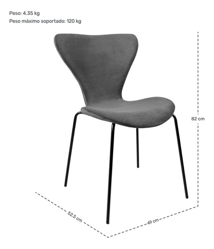 Juego Set 4 Sillas Tapizadas Terciopelo Comedor Minimalista Estructura de la silla Negro Asiento Gris oscuro
