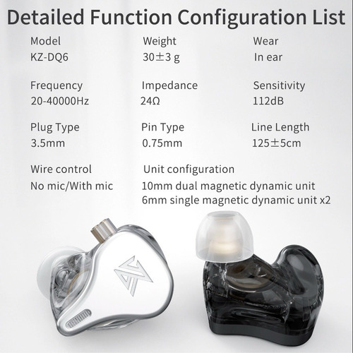 Imagen 9 de 9 de Kit Audífonos Kz Dq6 Con Micro Origina +estuche +memory Foam