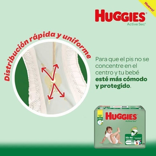 Imagen 4 de 6 de Pañales Bebe Huggies Active Sec Talla Xxg Bulto 8x30 Und