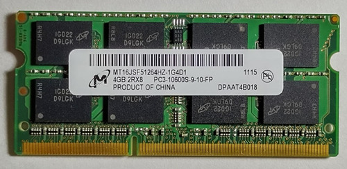 Memoria Ram Micron 4gb Ddr3 1333 10600 Mt16jsf51264hz-1g4d1