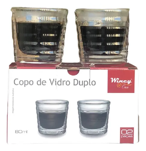 comprar Kit 2 Copos Café Chá Vidro Parede Dupla 80ml