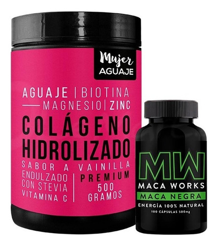 Colágeno Hidrolizado Sabor Vainilla 500g + Maca Negra 100 Cá