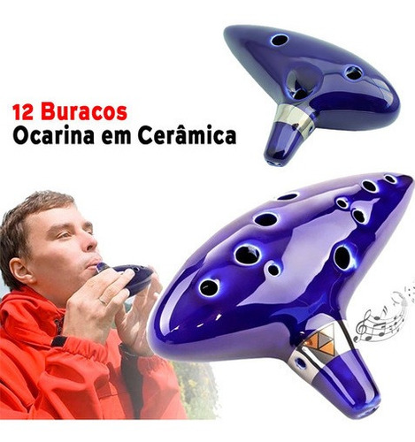 Imagen 2 de 6 de Ocarina Cerámica Tono Alto Tono Medio 12agujeros Flauta Azul
