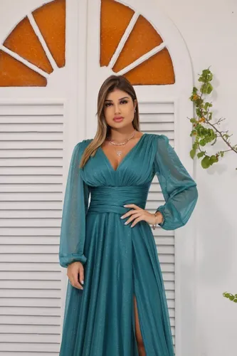 Vestido Festa Madrinha Formatura Manga Longa Luxo Brilho Vt