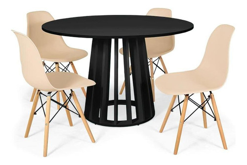 Mesa Jantar Redonda Talia Preta 120cm + 4 Cadeiras Eiffel Cor Cinza