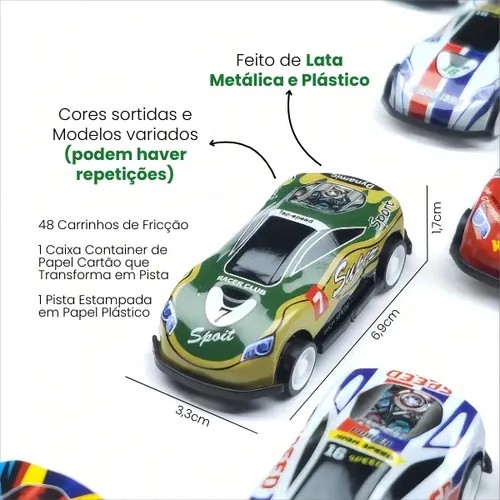 Kit 48 Mini Carrinhos De Ficçao De Metal Com Cantainer
