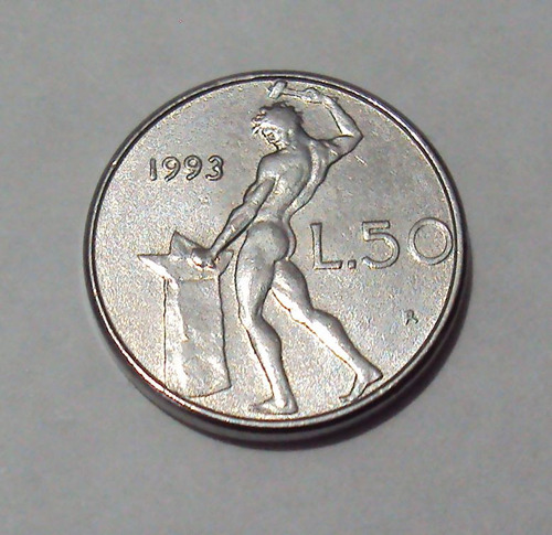 Moneda Italia 50 Liras, Año 1993, Km# 95.2 Tamaño Reducido (Usado)