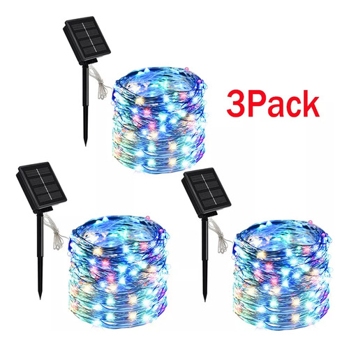 Paquete De 3 Luces Solares, 20 M, 200 Ledes, Alambre De Cobr