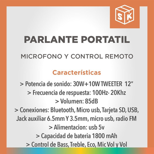 Imagen 6 de 10 de Parlante Bluetooth Led Rgb Micrófono Controles Dj Extra Bass