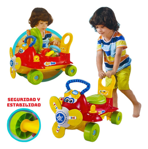 Montable Avion Caminador Multifuncional Luz Musical 2en1