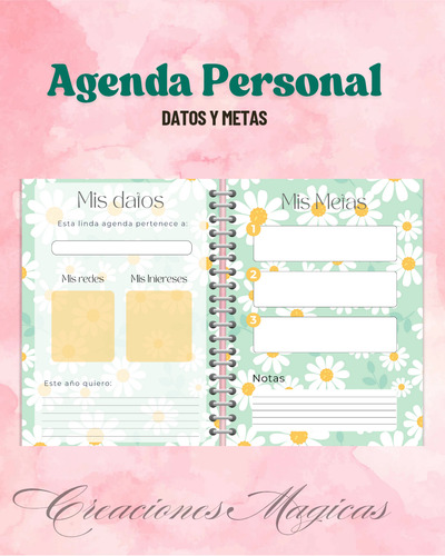 Agenda Personal Pdf Imprimible | Diseño Margaritas