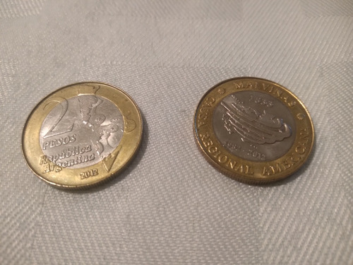 Lote 2 Monedas Argentina 2 Pesos 2012, 30 Años De Malvinas