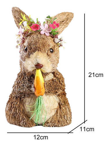 Bonito Conejo De Pascua De Paja, Estatua 12x11x21cm