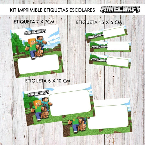 Kit Imprimible Etiquetas Escolares - Minecraft