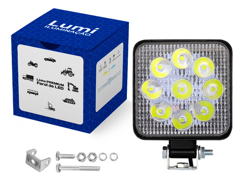 Kit 2 Refletor Luminário Farol 27w Quadrado Cor Da Carcaça Preto Cor Da Luz Branco Frio 6500k 12v/24v