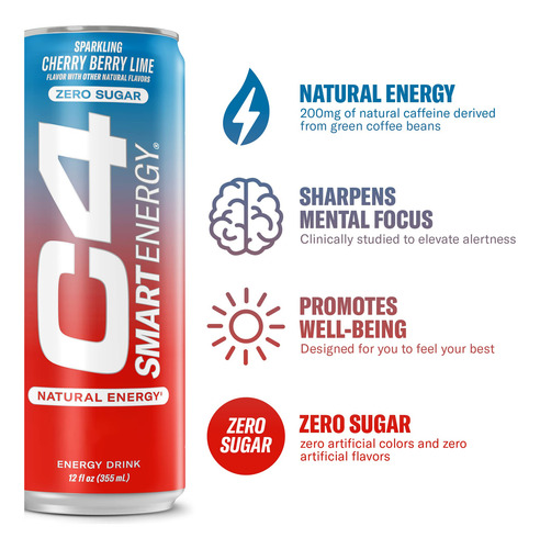 C4 Smart Energy Drink Sin Azúcar Freedom Ice 12 Onzas 12 Uni
