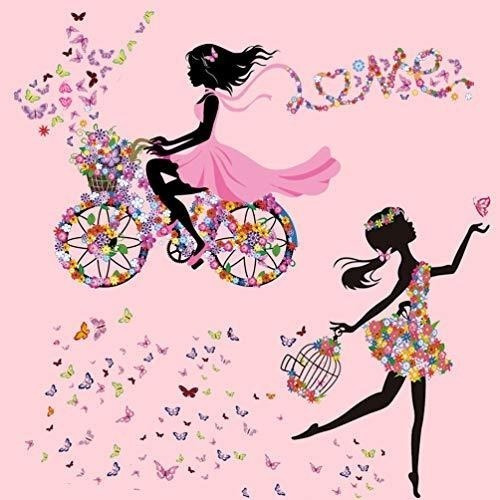 Vinilo Decorativo - Chica Con Flores Y Mariposas 