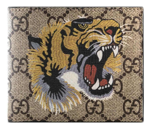 Billetera Gucci 451268 con diseño Tiger color beige/ebony de lona - 9cm x 11cm