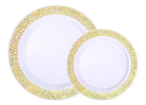 Juego de 100 platos desechables para fiesta de boda, vajilla de plástico  desechable para 50 invitados, para fiestas, cenas y platos de ensalada,  plato