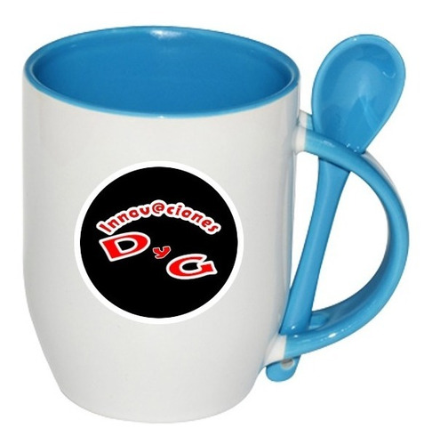 Mug Taza Asa Interior Cuchara Color Sublimación, Pocillo.