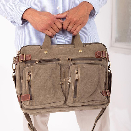 Porta Notebook Mochila Tela Canvas Hombre Lincolns Color Verde