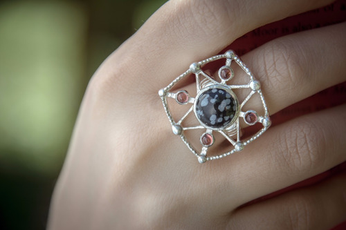 Anillos Fuerte De Plata 925 A Mano Con Obsidiana Negra