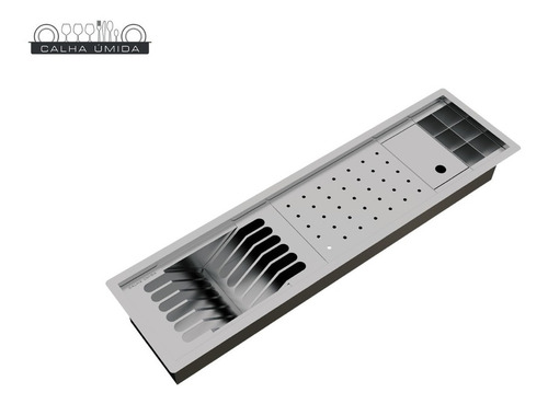 Calha Úmida Canal Equipado Inox Escorredor Louça Embutido